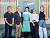 From left: Actor Matt Damon, filmmaker Christopher Nolan, chef Son Jong-won, film producer Emma Thomas and actor Charlize Theron pose for a photograph carried by Universal Pictures.