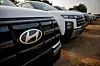 Hyundai Motor vehicles are parked in the outskirts of Ahmedabad, India, on Oct. 8, 2024.