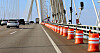 Safety installations are placed along the shoulder of Incheon Bridge on Nov. 18, 2025.