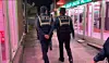 Police officers patrol in the nightlife district in Wonju, Gangwon, on Oct. 15, 2024.