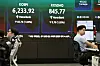 A screen in Hana Bank's trading room in central Seoul shows the Kospi opening on Aug. 11.
