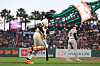 San Francisco Giants' Jung Hoo Lee, left, watches his solo home run off Houston Astros pitcher Hayden Wesneski, right, during the fifth inning of a baseball game in San Francisco, Monday, Aug. 10, 2026. (AP Photo/Jed Jacobsohn)/2026-08-11 12:20:34/