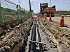 The electricity transmission line is buried underground alongside road construction connecting Gunbuk and Gaya in Haman County, South Gyeongsang in an undated photo.