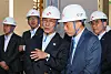 Then-Prime Minister Kim Min-seok, third from left, speaks during his visit to construction site of the Yongin chip cluster in Gyeonggi on Sept. 11, 2025.