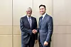 Bill Gates, left, founder of Microsoft and TerraPower, and HD Hyundai Chairman Chung Ki-sun take a photo during their meeting in Seoul on Aug. 14.