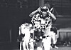 Baek In-chun, then playing for the MBC Chungryong, celebrates after recording his 100th career hit after a game against the OB Bears near the end of the very first season of KBO baseball in September, 1982.