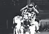 Baek In-chun, then playing for the MBC Chungryong, celebrates after recording his 100th career hit after a game against the OB Bears near the end of the very first season of KBO baseball in September, 1982.