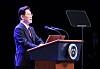 President Lee Jae-myung delivers a speech at a podium during a Liberation Day ceremony in Seoul.