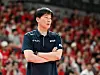 Korea head coach Park Soo-ho watches his players during an exhibition game against Japan at Ariake Arena in Tokyo on Aug. 13.