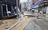 An exterior of a building is seen damaged due to heavy rain in Geoje, South Gyeongsang, on Aug. 17.