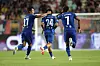 Suwon Samsung Bluewings' player celebrate after scoring at Suwon World Cup Stadium in Gyeonggi on Aug. 15.