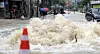A road in Okpo-dong, Geoje, South Gyeongsang, is flooded following torrential rain on Aug. 17.