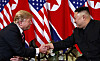FILE - In this Wednesday, Feb. 27, 2019, file photo, U.S. President Donald Trump shakes hands with North Korean leader Kim Jong Un in Hanoi. Trump said he walked away from his second summit with North Korean leader Kim Jong Un because Kim demanded the U.S. lift all of its sanctions, a claim that North Korea's delegation called a rare news conference in the middle of the night to deny. (AP Photo/ Evan Vucci, File)/2019-03-01 21:18:05/
