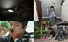 Four-panel collage of people relaxing, exercising, drinking, and sitting outdoors.