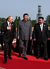FILE PHOTO: Russian President Vladimir Putin, Chinese President Xi Jinping and North Korean leader Kim Jong Un arrive for a military parade marking the 80th anniversary of the end of World War Two, in Beijing, China September 3, 2025. Sputnik/Alexander Kazakov/Pool via REUTERS ATTENTION EDITORS - THIS IMAGE WAS PROVIDED BY A THIRD PARTY./File Photo/2025-09-10 18:33:09/
