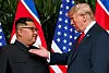 U.S. President Donald Trump, right, meets with North Korean leader Kim Jong-un on Sentosa Island in Singapore, on June 12, 2018.
