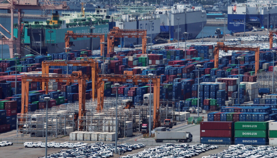 Containers for exports and imports are piled up at the Pyeongtaek Port in Gyeonggi on Aug. 11.