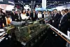 Visitors observe a small-sized model of Hanwha Aerospace's K9A1 self-propellent cannon at Coex in southern Seoul on June 18.