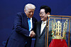 Korean President Lee Jae Myung, right, shakes hands with U.S. President Donald Trump during a meeting on the sidelines of the Asia-Pacific Economic Cooperation (APEC) leaders' summit in Gyeongju,October 29, 2025.
