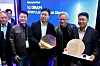 Nvidia CEO Jensen Huang, second from right, poses for a photo with Samsung Electronics' executives at the Nvidia's global AI conference in San Jose, California on March 16.
