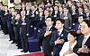 Lawmakers pledge allegiance to the Flag of the Republic of Korea during an inauguration ceremony of President Lee Jae Myung at the National Assembly in western Seoul on June 4, 2025.