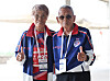 Sawang Janpram, a 106-year-old Thai national, right, poses for photograph with his daughter in Daegu on Aug. 25.