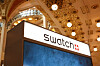 The logo of Swiss watch manufacturer Swatch is displayed at a department store in Paris on May 18.