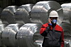 A man works at an aluminum plant, run by Rusal, in Irkutsk, Russia, on Sept. 27, 2022.