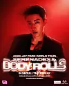 Red concert poster featuring Jay Park above the text “Serenade & Body Rolls” and Seoul performance details.
