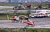 Two helicopters -- with one leased by the Korean government -- are grounded in Kathmandu, Nepal, on Aug. 30.