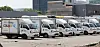 Trucks used to deliver parcels ordered through Coupang are parked in Seocho District, southern Seoul, on April 29.