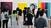 Visitors view colorful contemporary artworks at Kiaf SEOUL 2026 in Seoul.