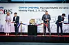 Hyundai Mobis CEO Lee Gyu-suk, second from left, and Slovak Prime Minister Robert Fico, third from left, cut a ceremonial ribbon at the launch of Hyundai Mobis's new plant in Nováky, Slovakia, on Sept. 2.