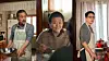 Triptych of three people engaged in everyday activities inside a warmly lit home.