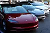 Tesla vehicles are displayed at the AutoMobility LA Auto Show in Los Angeles.