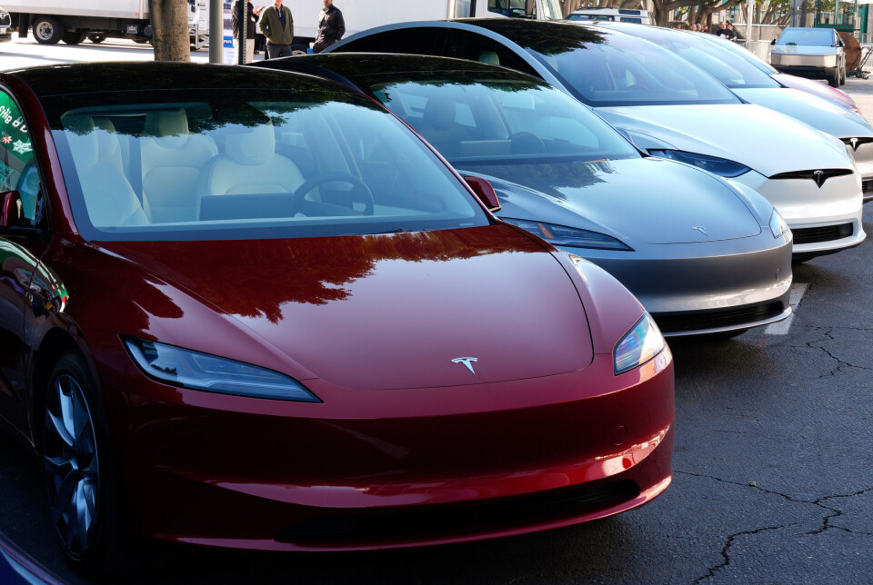 Tesla vehicles are displayed at the AutoMobility LA Auto Show in Los Angeles.