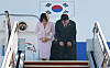 President Lee Jae Myung, right, and first lady Kim Hea Kyung depart to France for their state visit at Seoul Air Base in Seongnam, Gyeonggi, on Sept. 6.