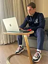 Robert Moreno is seen using his laptop in a photo when he led Russian club PFC Sochi.