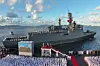 North Korea’s new 5,000-ton destroyer Kang Kon is seen during a commissioning ceremony held on Sept. 6, in a photo carried by Rodong Sinmun.