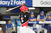 Kia Tigers slugger Kim Do-yeong is seen on a plate during a baseball match against the Samsung Lions in Daegu on Sept. 8.
