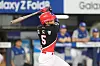Kia Tigers slugger Kim Do-yeong is seen on a plate during a baseball match against the Samsung Lions in Daegu on Sept. 8.