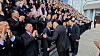 North Korean leader Kim Jong-un meets with honorees during a ceremony marking 78th anniversary of the regime's foundation in Pyongyang on Sept. 9 in a photo carried by Korean Central News Agency.