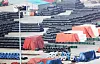 Steel products are seen piled up at a port in Pyeongtaek, Gyeonggi, on April 3.