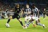 Atletico Madrid's Lee Kang-in, left, is in action with Real Sociedad's footballers in Spain on Sept. 13.