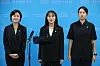 (서울=뉴스1) 신웅수 기자 = 신지혜 기본소득당 대변인(왼쪽부터), 노서영 대변인, 김진서 부대변인이 7일 서울 여의도 국회 소통관에서 용혜인 성평등가족부 장관 후보자 의혹과 관련한 질의에 답변하고 있다. 2026.9.7/뉴스1