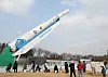 Visitors watch a model of the Nuri rocket at the Gwacheon National Science Museum in Gwacheon, Gyeonggi, on Nov. 30, 2025.