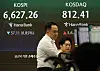 A screen in Hana Bank's trading room in central Seoul shows the Kospi closing at 6,627.26 points on Sept. 15, down 57.11 points, or 0.85 percent, from the previous trading session.