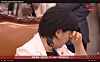 Democratic Party Rep. Seo Young-kyo wipes her tears while listening to Justice Minister nominee Kim Seung-won's testimony at his confirmation hearing at the National Assembly in western Seoul on Sept. 15.