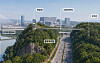 A rendering shows a planned green bridge connecting Mount Godeok to an observation deck across Olympic-daero.