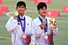 남자 근대5종 단체전 금메달 (안조[일본]=연합뉴스) 이동해 기자 = 20일 일본 아이치현 안조 스포츠파크에서 열린 2026 아이치·나고야 아시안게임 근대5종 남자 단체전에서 금메달을 차지한 한국 이종현, 전웅태가 시상대에서 메달을 보이고 있다. 2026.9.20 eastsea@yna.co.kr/2026-09-20 17:00:46/